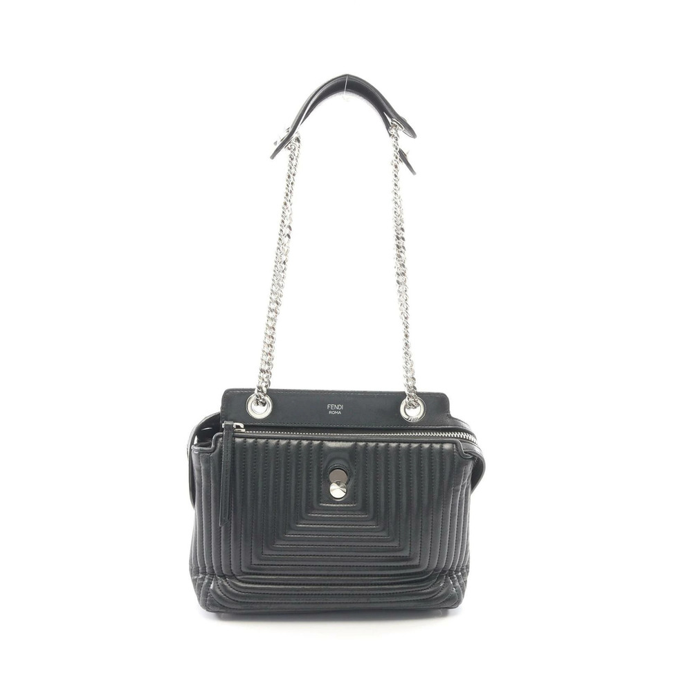 Fendi DOT COM Click Shoulder Bag Leather Black